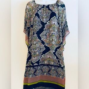 Boho Patterned‎ Eclectic Kimono Sleeve Sheath Dress 10 Resort Lightweight
